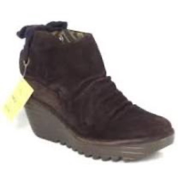 Fly London Shoes - NEW FLY London Suede Ruched Ankle Boots w/ Tie YEBI Size 8.5 Euro 40 ESPRESSO